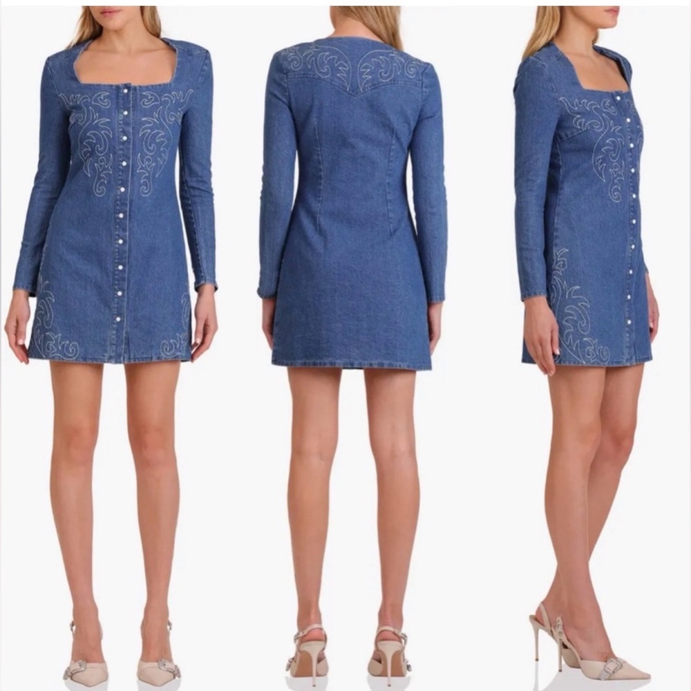 NWT Avec Les Filles Western
Embroidery Long Sleeve Denim Dress size 4 - Picture 12 of 12